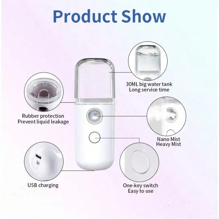 30ML Mini Wireless Nano Mist Sprayer – Portable Rechargeable Face & Air Humidifier