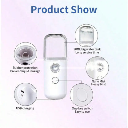 30ML Mini Wireless Nano Mist Sprayer – Portable Rechargeable Face & Air Humidifier