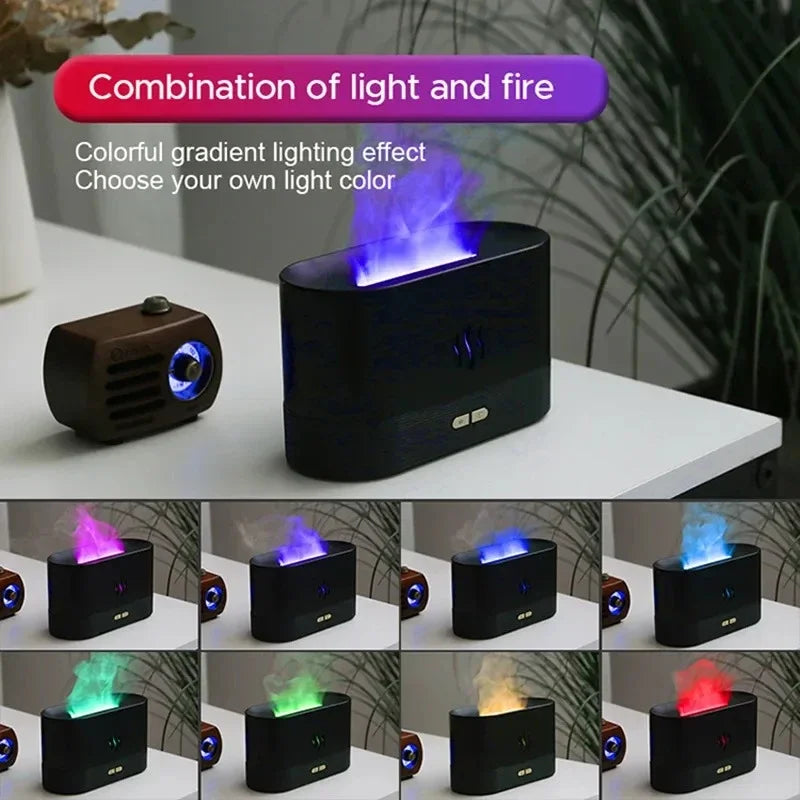 180ML LED Flame Aroma Humidifier – Ultrasonic Essential Oil Diffuser with Colorful Light Effects