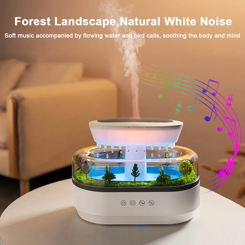 250ML Raindrop Aroma Humidifier – Ultrasonic Essential Oil Diffuser with Colorful Light & White Noise for Home