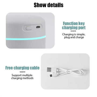 420ML Portable USB Air Humidifier – Cool Mist Aroma Diffuser with Colorful Soft Night Light for Home & Car