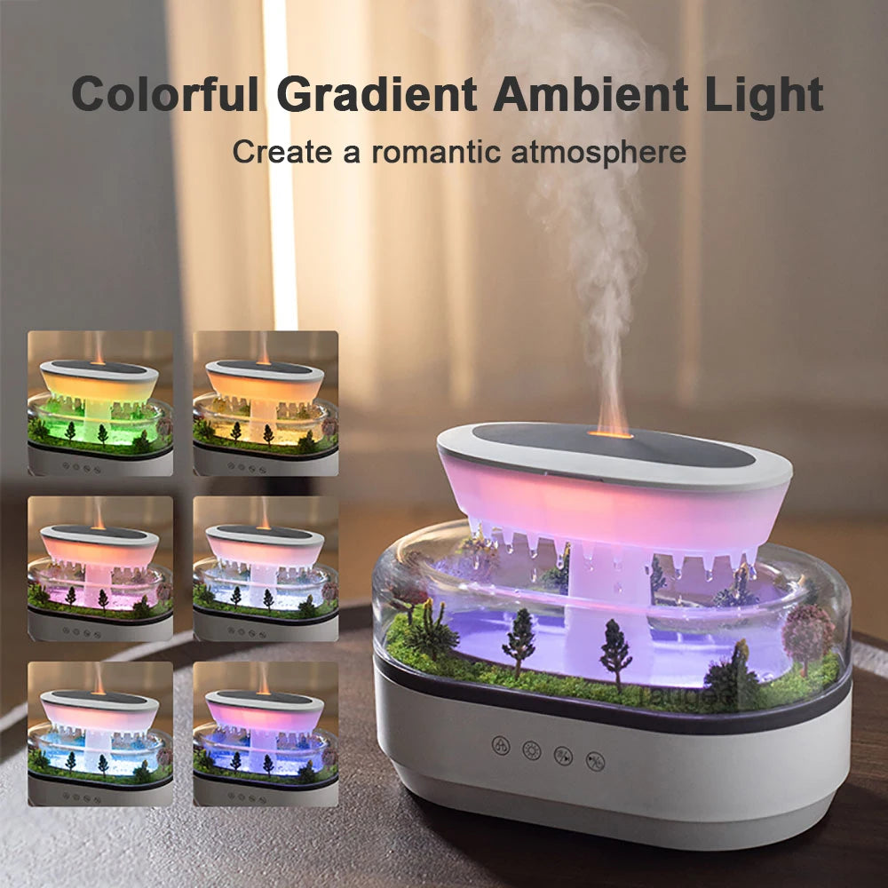 250ML Raindrop Aroma Humidifier – Ultrasonic Essential Oil Diffuser with Colorful Light & White Noise for Home