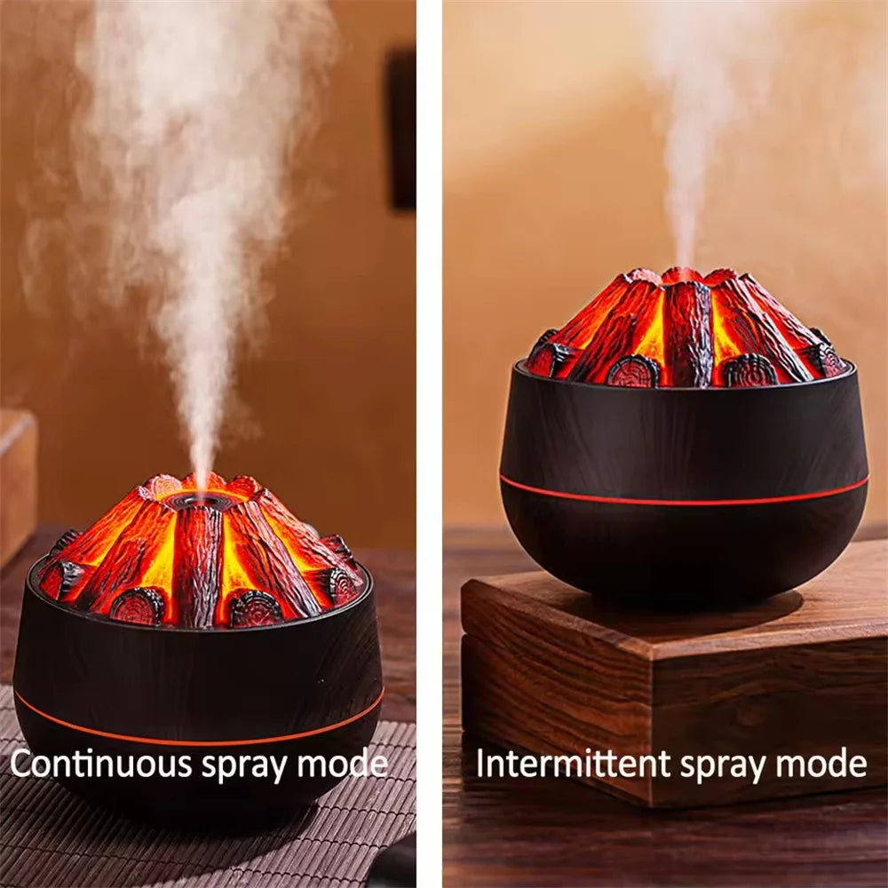 300ML Charcoal Flame Aroma Diffuser – Ultrasonic Humidifier with Night Light for Bedroom & Office