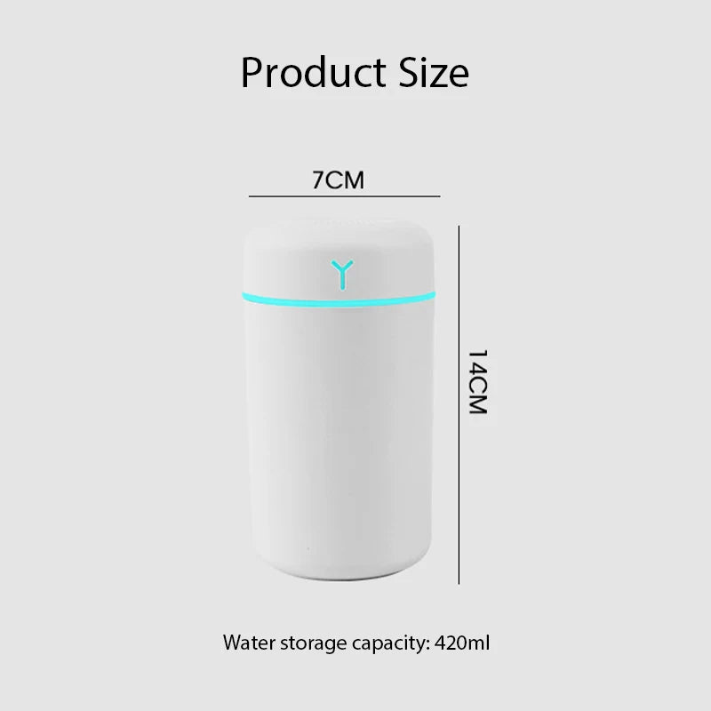 420ML Portable USB Air Humidifier – Cool Mist Aroma Diffuser with Colorful Soft Night Light for Home & Car