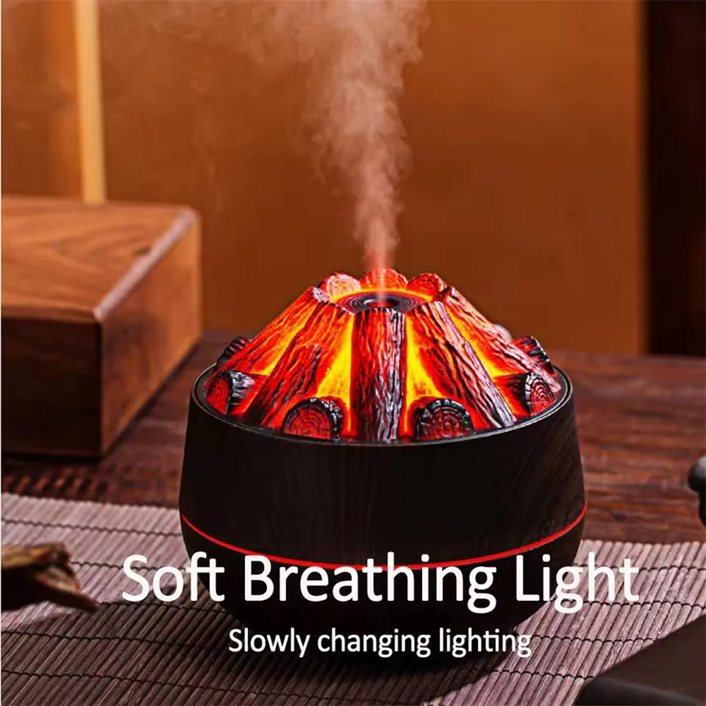 300ML Charcoal Flame Aroma Diffuser – Ultrasonic Humidifier with Night Light for Bedroom & Office