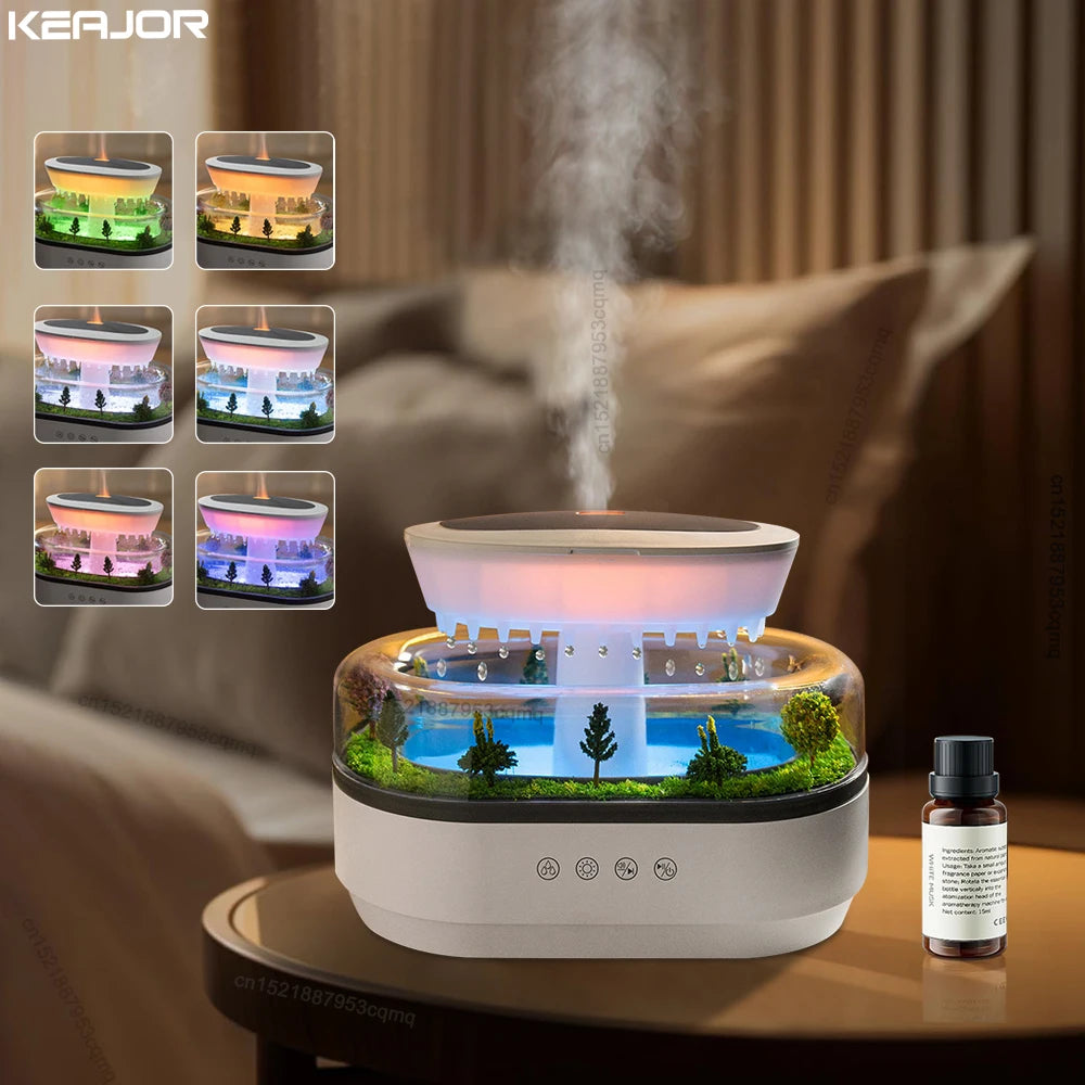 250ML Raindrop Aroma Humidifier – Ultrasonic Essential Oil Diffuser with Colorful Light & White Noise for Home