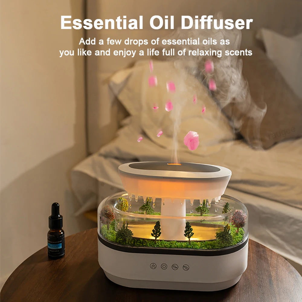 250ML Raindrop Aroma Humidifier – Ultrasonic Essential Oil Diffuser with Colorful Light & White Noise for Home