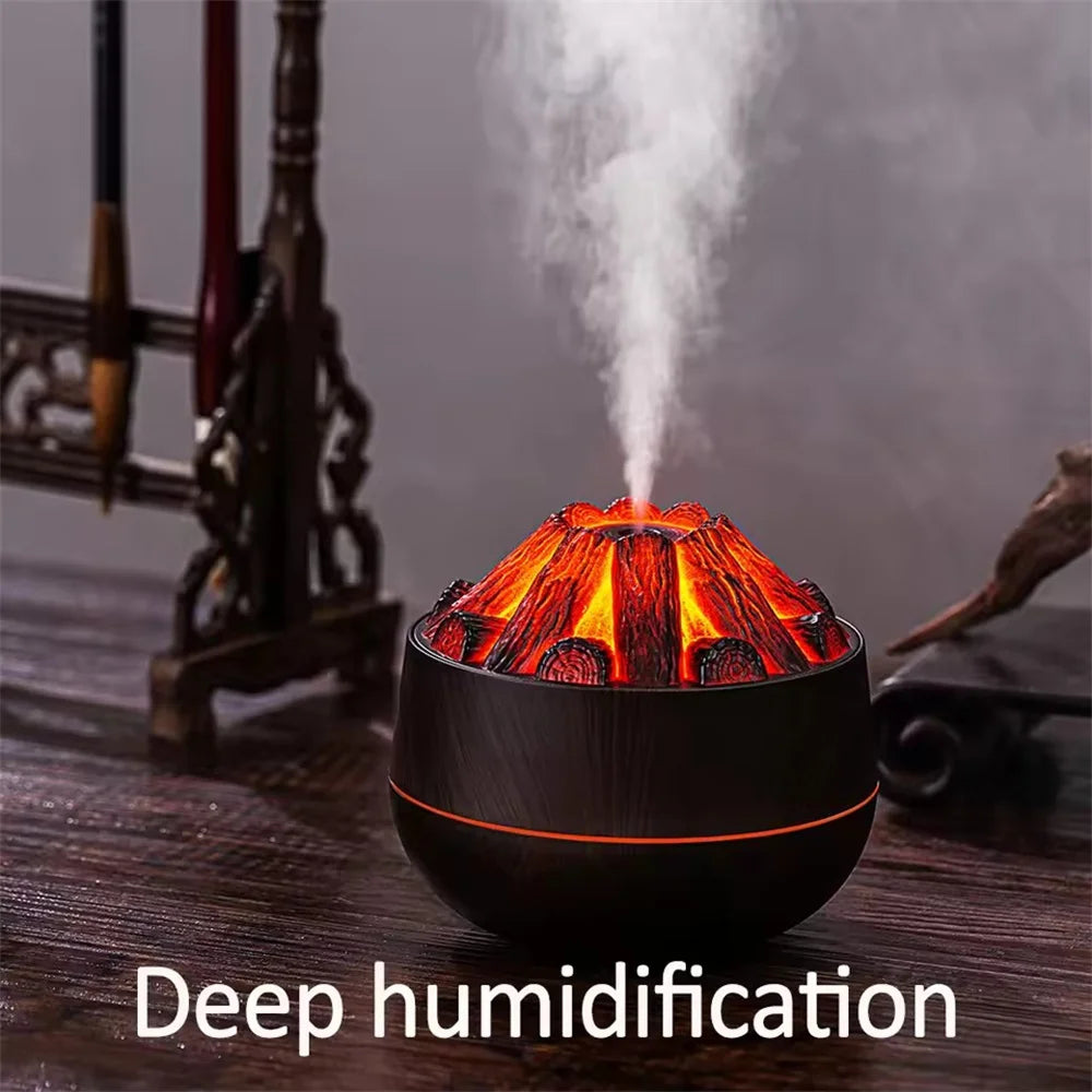 300ML Charcoal Flame Aroma Diffuser – Ultrasonic Humidifier with Night Light for Bedroom & Office