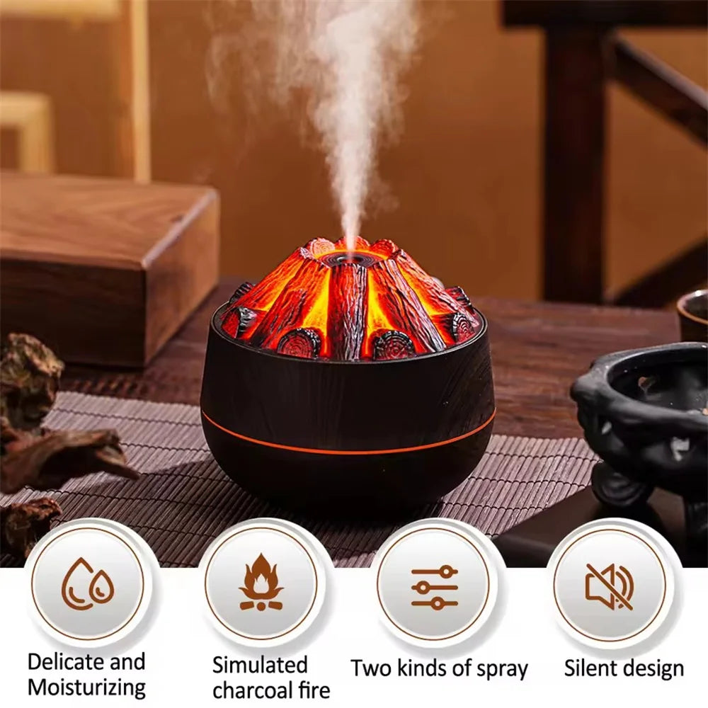 300ML Charcoal Flame Aroma Diffuser – Ultrasonic Humidifier with Night Light for Bedroom & Office