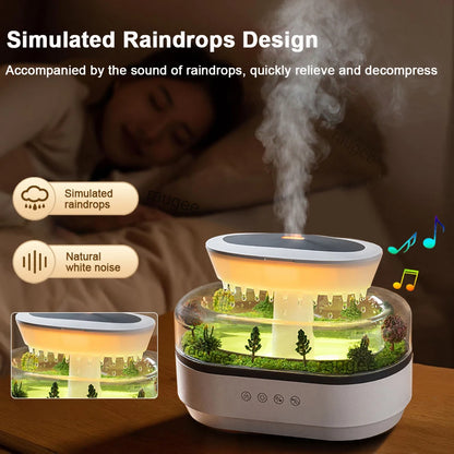 250ML Raindrop Aroma Humidifier – Ultrasonic Essential Oil Diffuser with Colorful Light & White Noise for Home