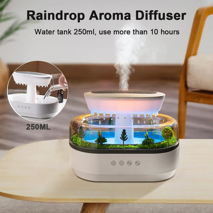 250ML Raindrop Aroma Humidifier – Ultrasonic Essential Oil Diffuser with Colorful Light & White Noise for Home